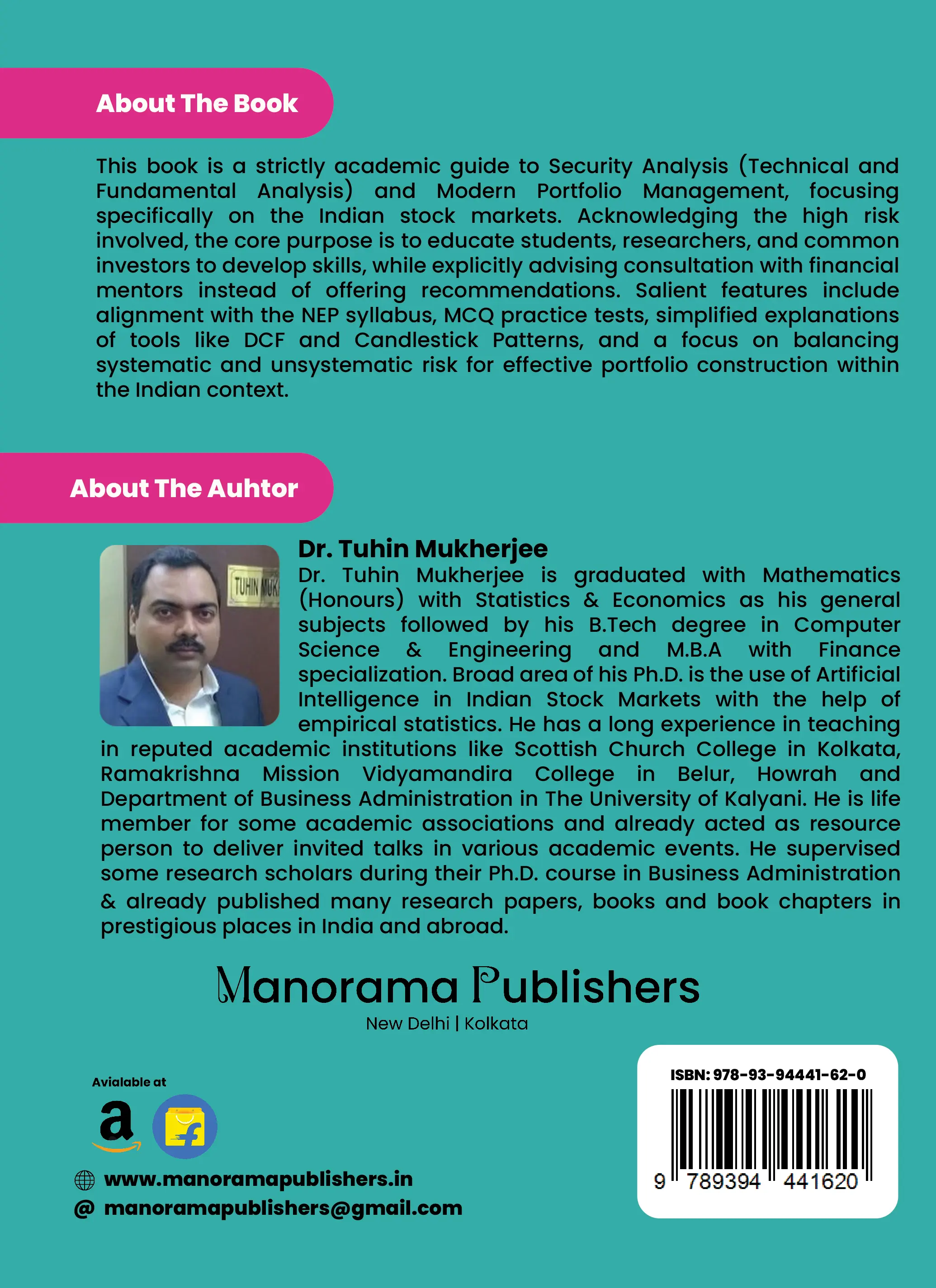 DR. TUHIN MUKHERJEE's SECURITY ANALYSIS & PORTFOLIO MANAGEMENT IN INDIAN STOCK MARKET image no. 2